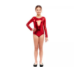 Body ou maillot rouge métal manches longues pour fille