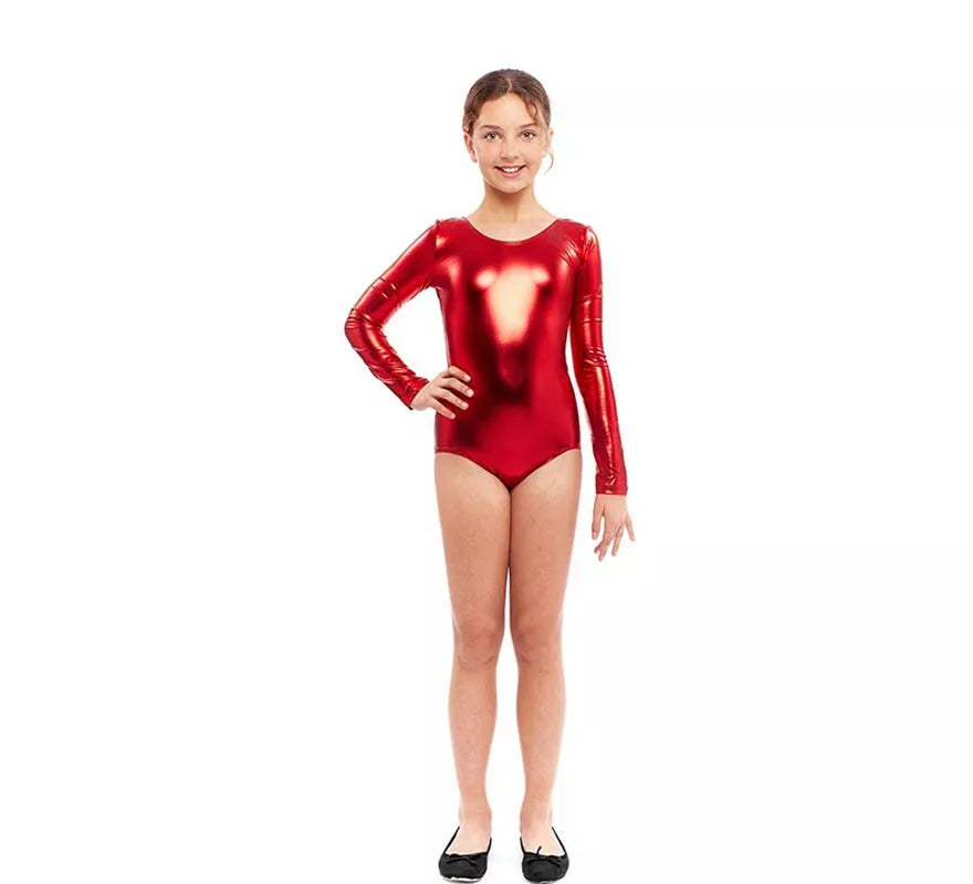 Translation missing: fr.Body o Maillot rojo metal manga larga para niña