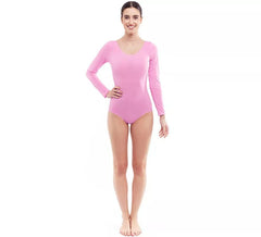 Body ou maillot rose tendre à manches longues pour femme