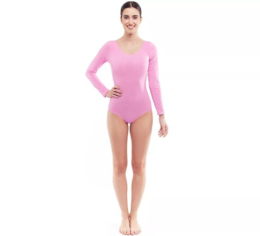 Translation missing: fr.Body o Maillot rosa suave manga larga para mujer