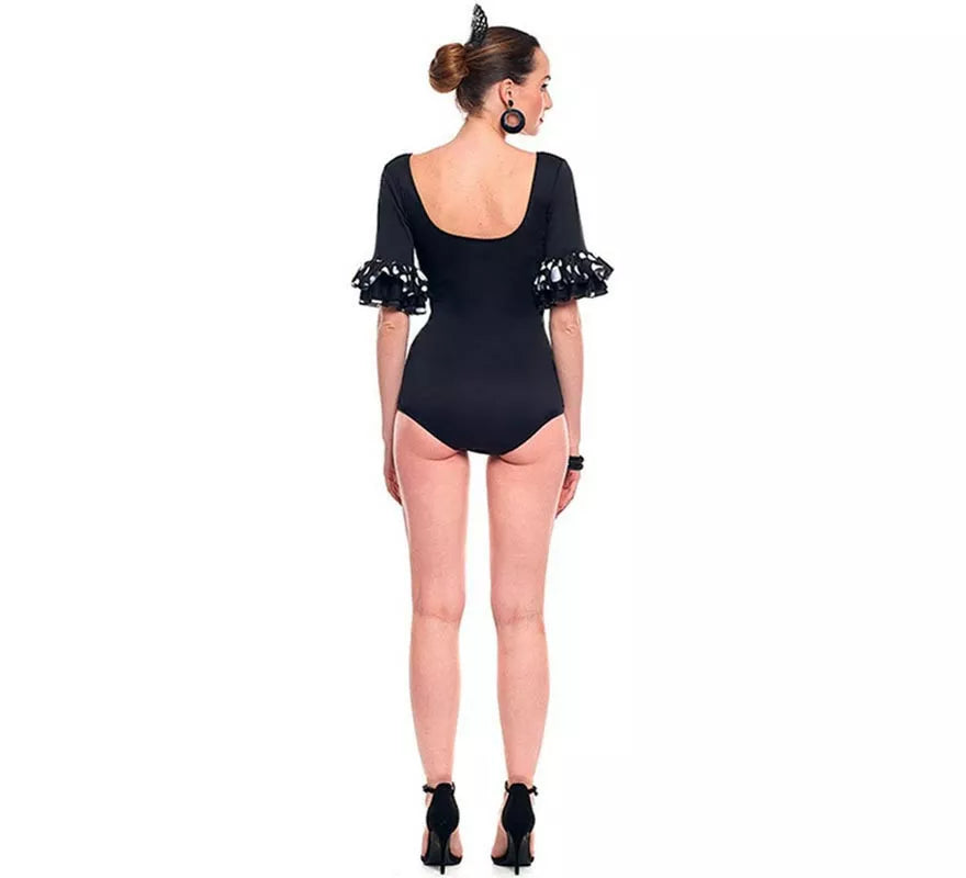 Translation missing: fr.Body o maillot Sevillana con Volante Lunar negro y blanco para mujer