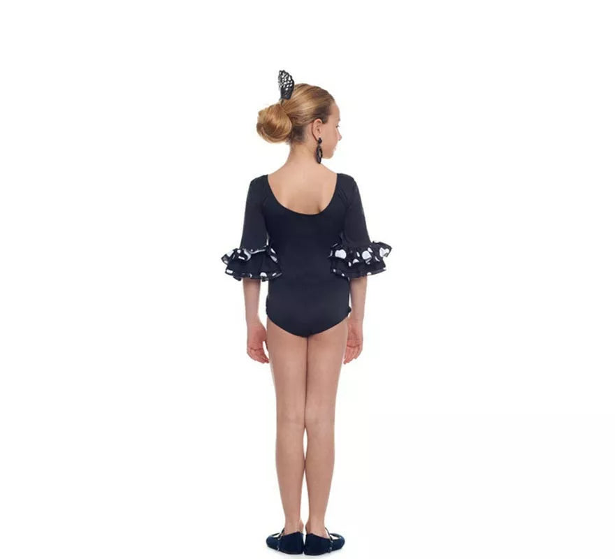 Translation missing: fr.Body o maillot Sevillana con Volante Lunar negro y blanco para niña