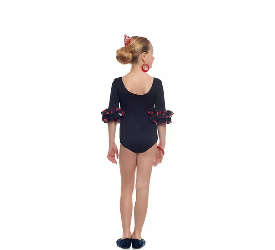 Translation missing: fr.Body o maillot Sevillana con Volante Lunar negro y rojo para niña