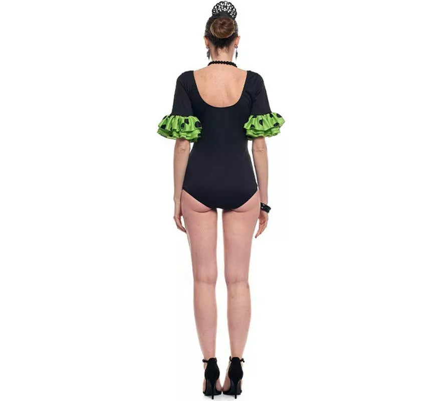 Translation missing: fr.Body o maillot Sevillana con Volante Lunar negro y verde para mujer