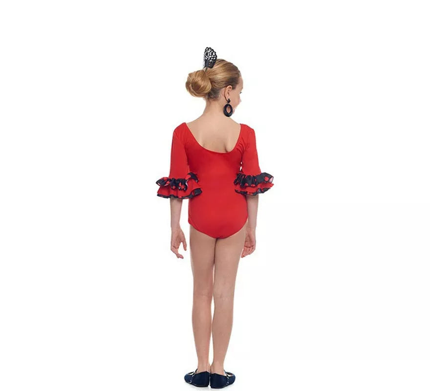 Translation missing: fr.Body o maillot Sevillana con Volante Lunar rojo para niña