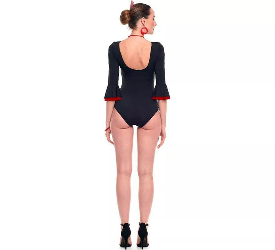 Translation missing: fr.Body o maillot Sevillana con Volante negro y rojo para mujer