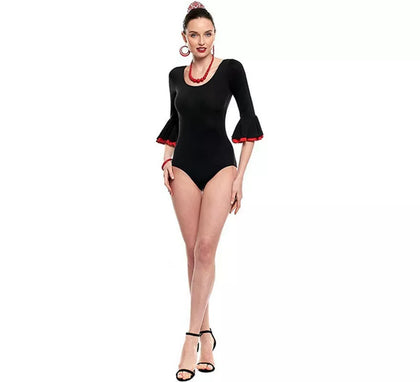 Body o maillot Sevillana con Volante negro y rojo para mujer