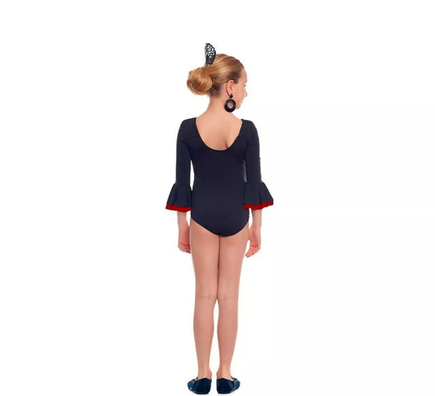 Translation missing: fr.Body o maillot Sevillana con Volante negro y rojo para niña