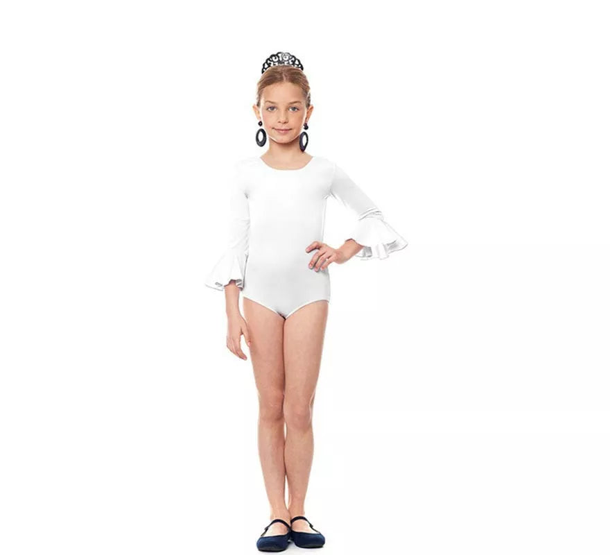 Translation missing: fr.Body o maillot Sevillana Licra con Volante blanco para niña