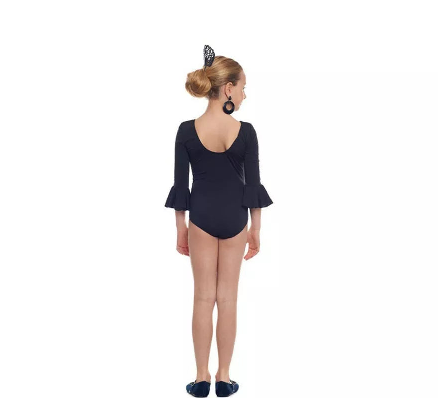 Translation missing: fr.Body o maillot Sevillana Licra con Volante negro para niña