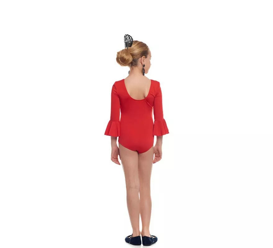 Translation missing: fr.Body o maillot Sevillana Licra con Volante rojo para niña