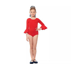 Body ou justaucorps Sevillana Lycra à volant rouge pour fille