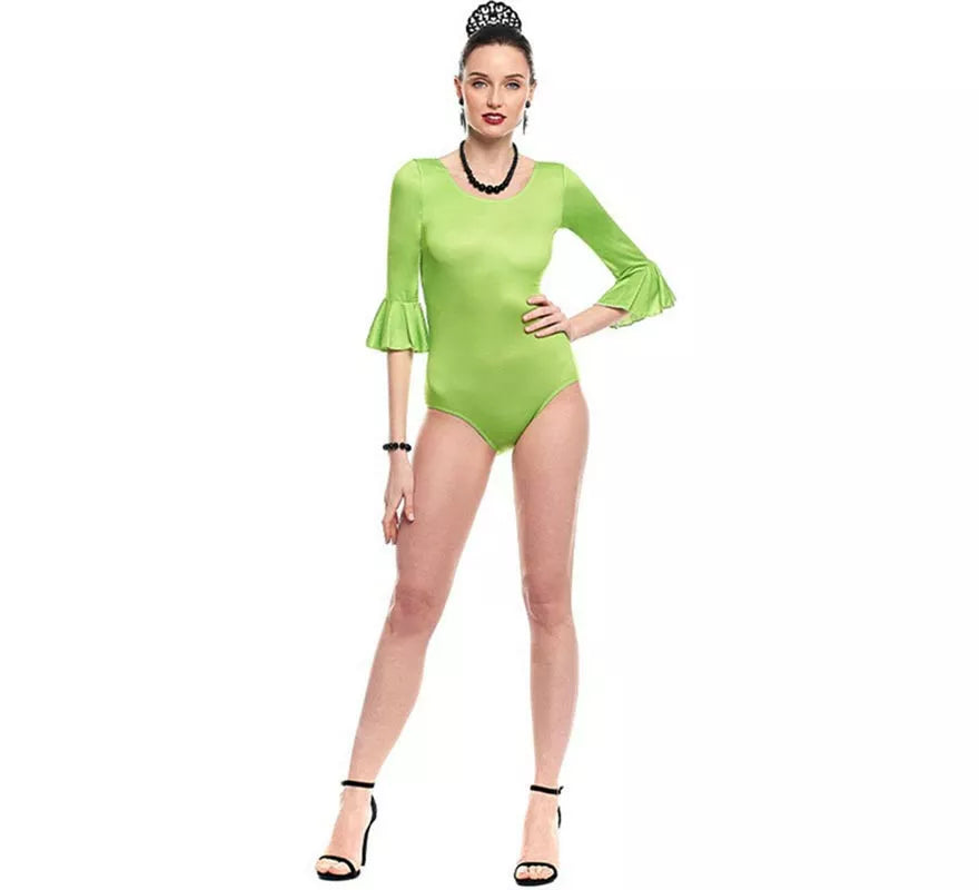 Translation missing: fr.Body o maillot Sevillana Licra con Volante verde para mujer