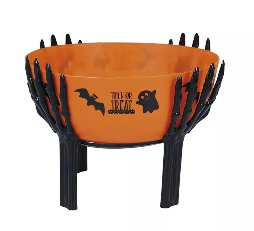 Translation missing: fr.Bol naranja con soporte de manos calavera de 26x18 cm