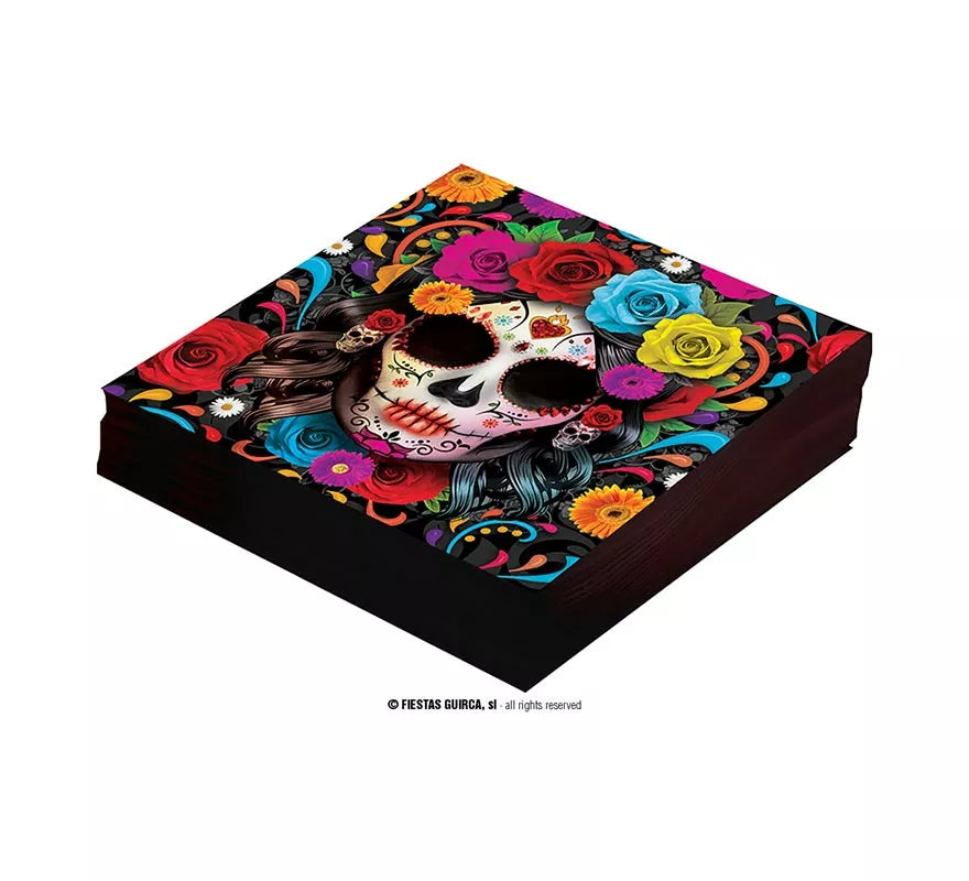 Translation missing: fr.Pack de 12 Servilletas Catrina colorida de 33x33 cm