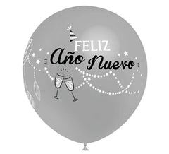 Sac de 8 ballons argentés Bonne Année 90 cm