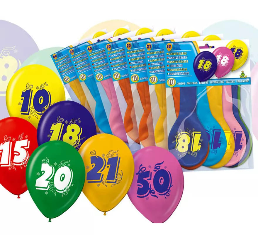 Translation missing: fr.Bolsa de 10 globos con el número 8 impreso