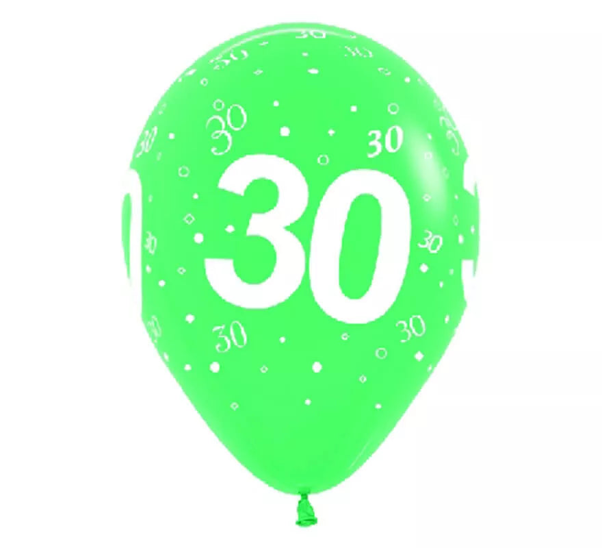 Translation missing: fr.Bolsa de 10 Globos de látex con el número 30 serigrafiado