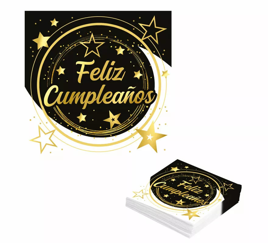Translation missing: fr.Bolsa de 12 Servilletas Feliz Cumpleaños de 33X33 cms