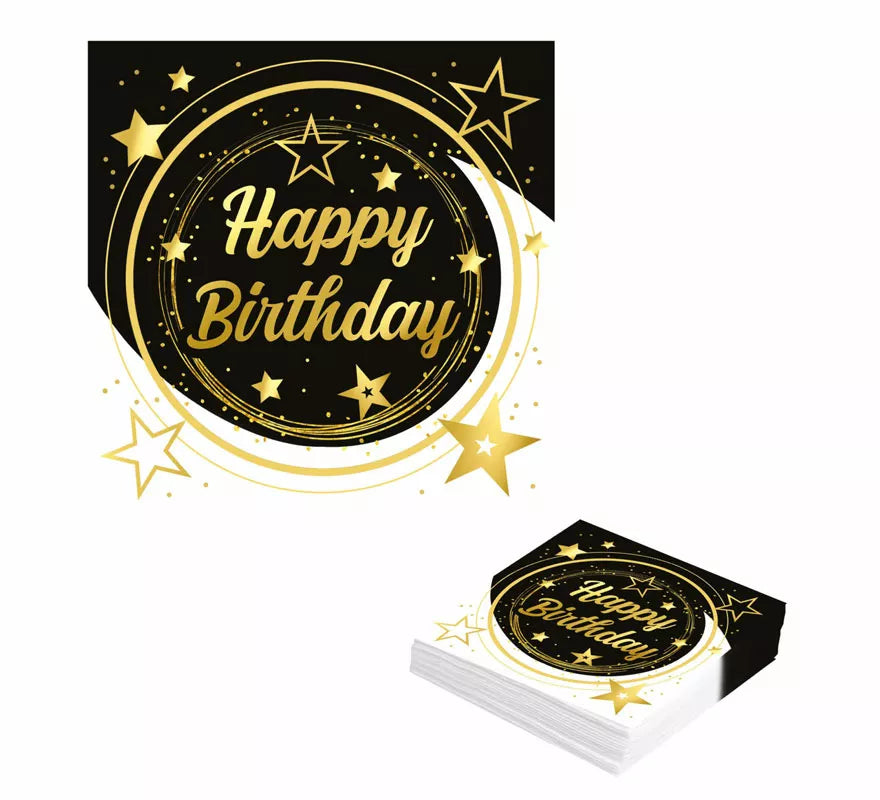 Translation missing: fr.Bolsa de 12 Servilletas Happy Birthday de 33X33 cms