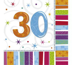 Pack de 16 Serviettes Birthday Numéro 30 de 33x33cm