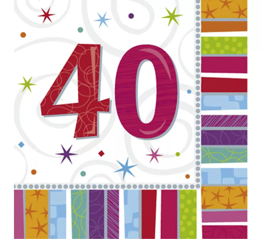 Translation missing: fr.Bolsa de 16 Servilletas Birthday con el número 40 de 33x33cm