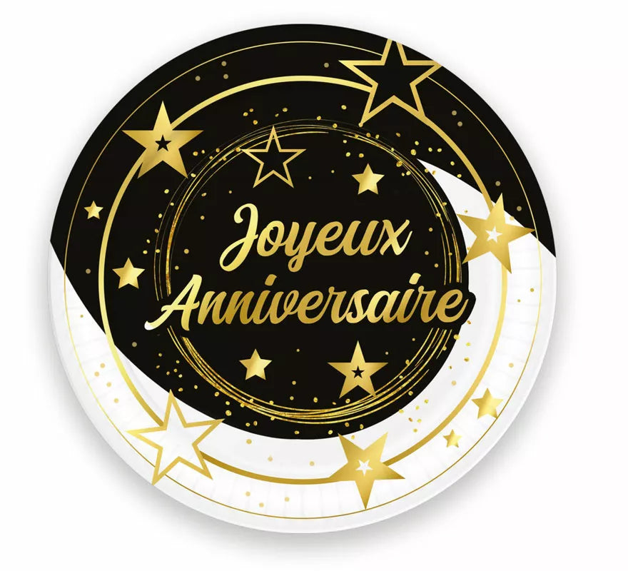 Translation missing: fr.Bolsa de 6 Platos Joyeux Anniversaire de 23 cms