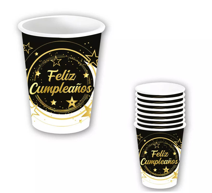 Translation missing: fr.Bolsa de 6 Vasos Feliz Cumpleaños de 240 ml-9 cms