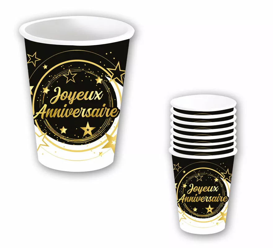 Translation missing: fr.Bolsa de 6 Vasos Joyeux Anniversaire de 240 ml-9 cms
