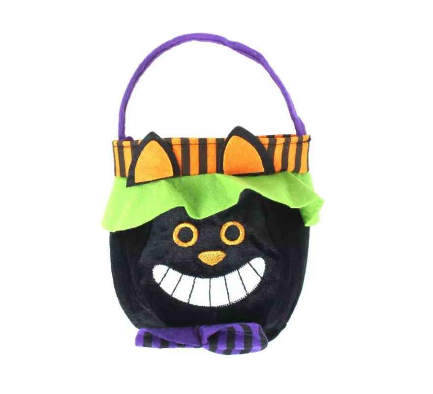 Translation missing: fr.Bolsa para dulces Gato negro de terciopelo de 18x16 cm