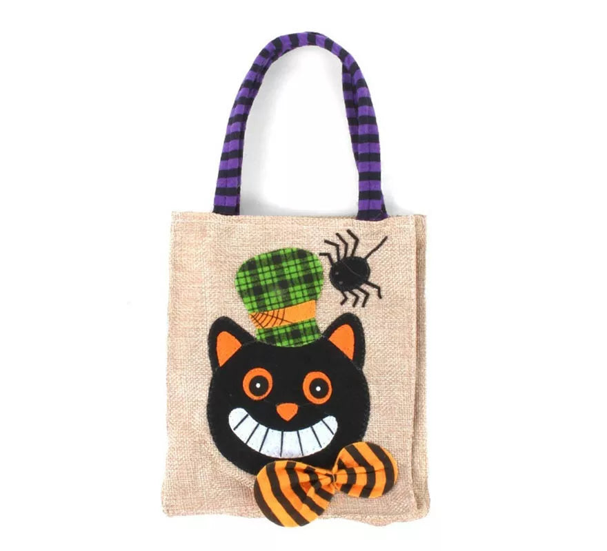 Translation missing: fr.Bolsa para dulces Gato sonriente de Lino de 20x15 cm