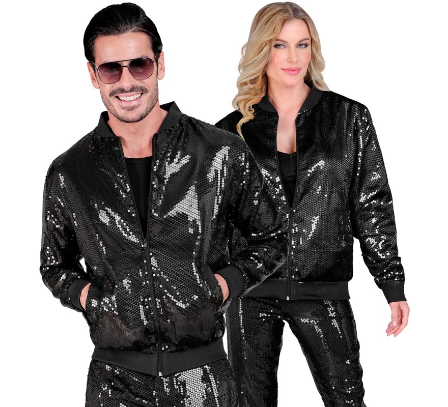 Translation missing: fr.Bomber Fiesta negro con lentejuelas para adulto