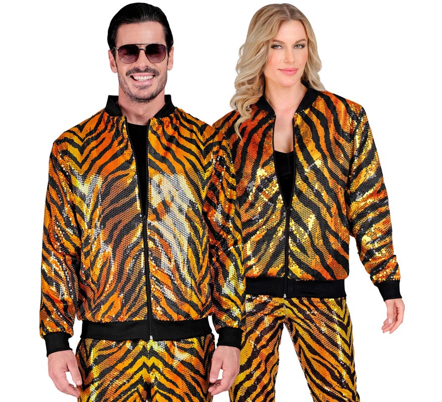 Translation missing: fr.Bomber Moda a rayas dorado con lentejuelas para adulto