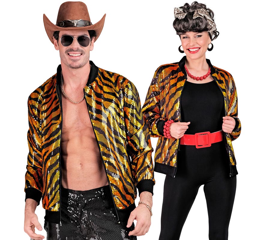 Translation missing: fr.Bomber Moda a rayas dorado con lentejuelas para adulto