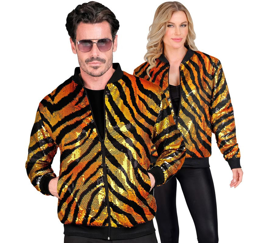 Translation missing: fr.Bomber Moda a rayas dorado con lentejuelas para adulto