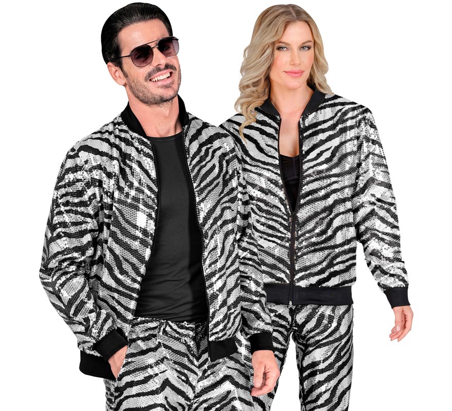 Translation missing: fr.Bomber Moda a rayas plateado con lentejuelas para adulto