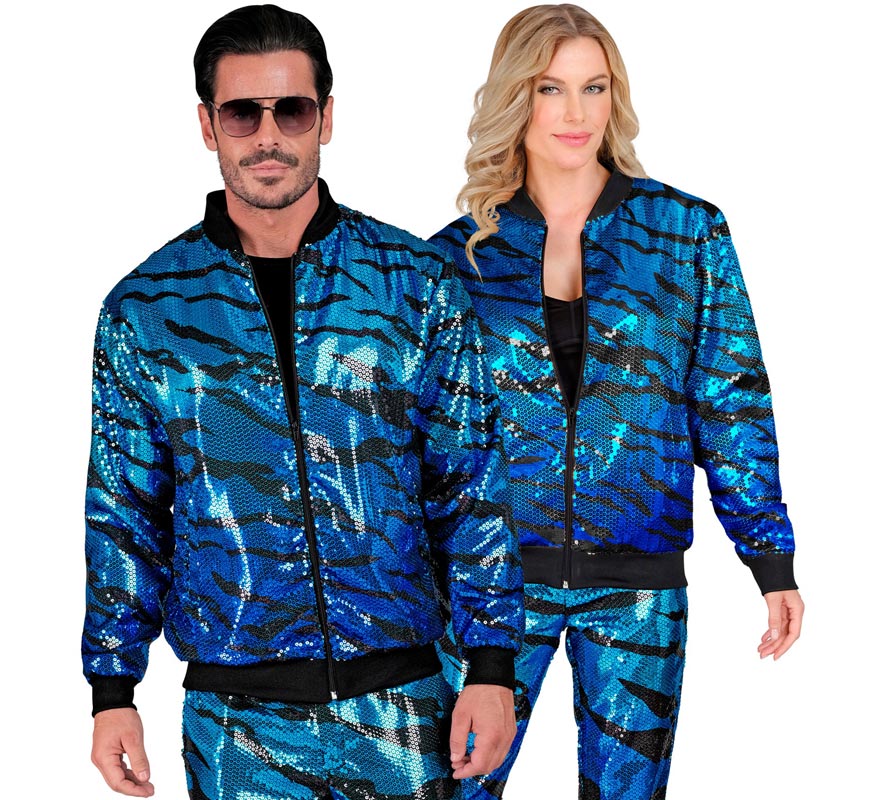 Translation missing: fr.Bomber Moda animal print a rayas azul para adulto