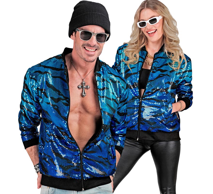 Translation missing: fr.Bomber Moda animal print a rayas azul para adulto
