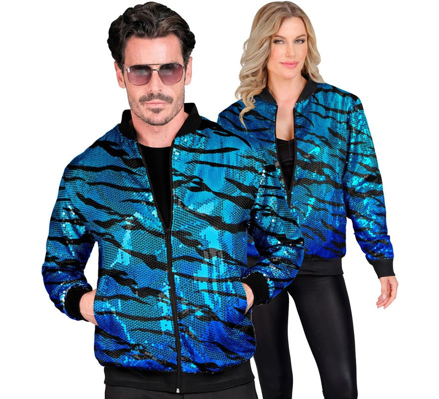 Translation missing: fr.Bomber Moda animal print a rayas azul para adulto