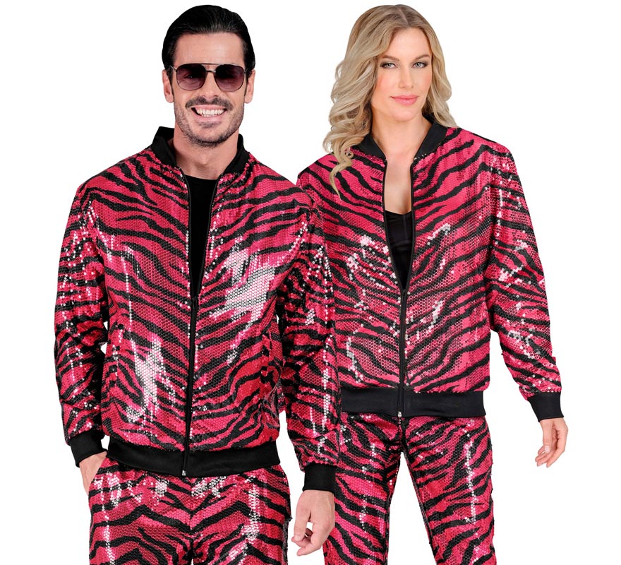 Bomber Moda animal print a rayas fucsia para adulto
