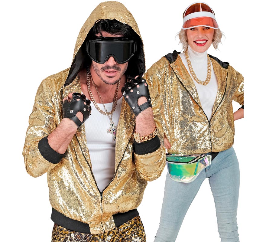 Translation missing: fr.Bomber Moda dorado con capucha y lentejuelas para adulto