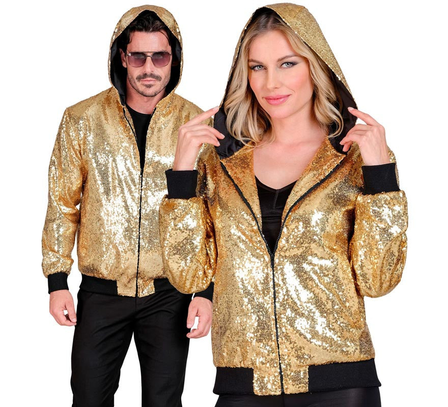 Translation missing: fr.Bomber Moda dorado con capucha y lentejuelas para adulto