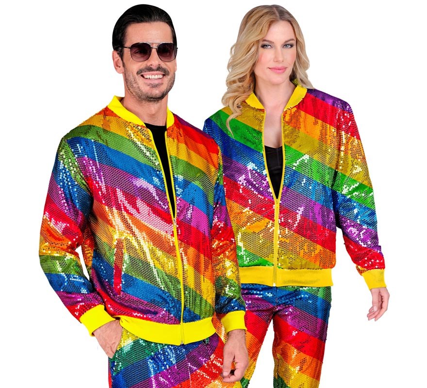 Translation missing: fr.Bomber Moda franjas multicolor con lentejuelas para adulto
