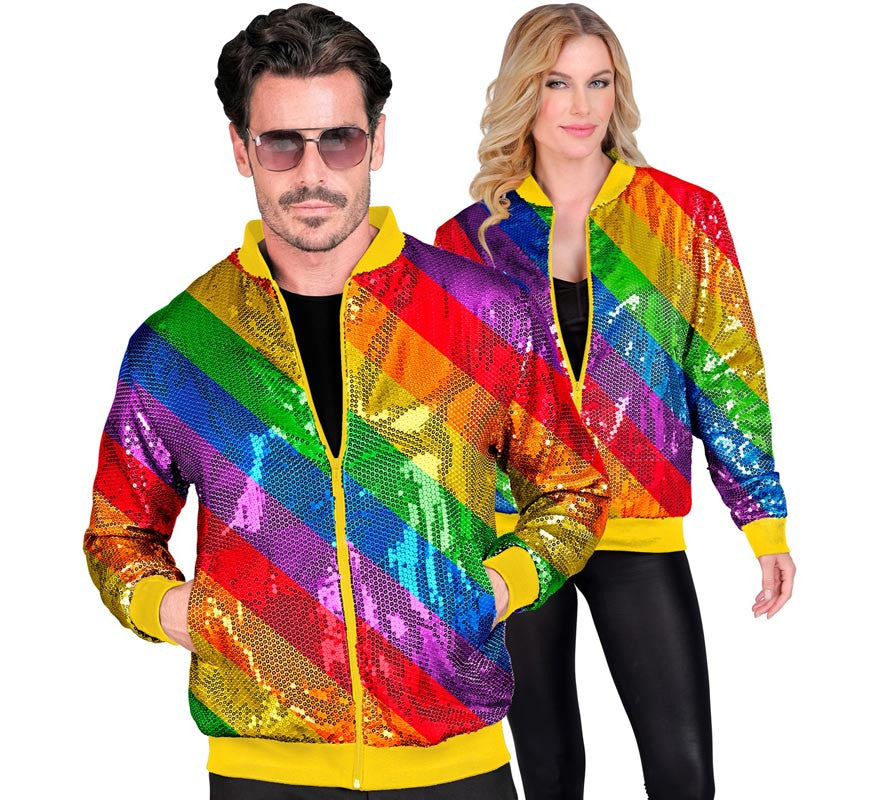 Translation missing: fr.Bomber Moda franjas multicolor con lentejuelas para adulto