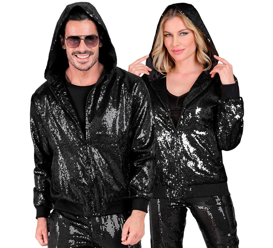 Translation missing: fr.Bomber Moda negro con capucha y lentejuelas para adulto