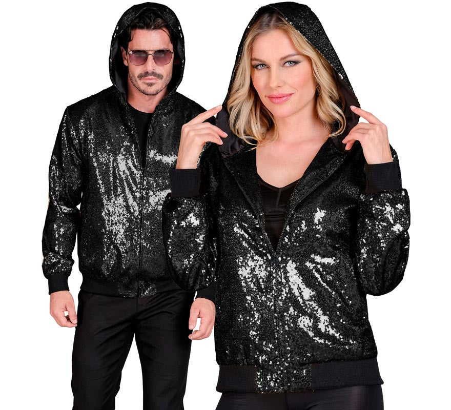 Translation missing: fr.Bomber Moda negro con capucha y lentejuelas para adulto