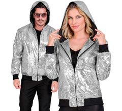 Bomber Fashion argenté avec capuche et paillettes pour adulte