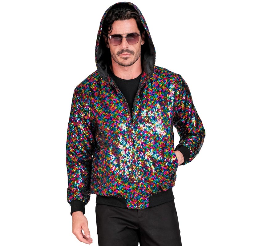 Translation missing: fr.Bomber puntos multicolor con capucha para adulto