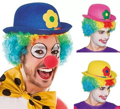 Chapeau Melon de Clown avec Fleur plusieurs couleurs