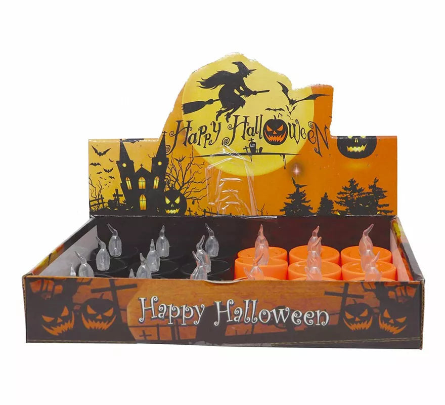 Translation missing: fr.Caja de 12 Velas Naranja y Negra con Luz de 4.5X4.5 cm